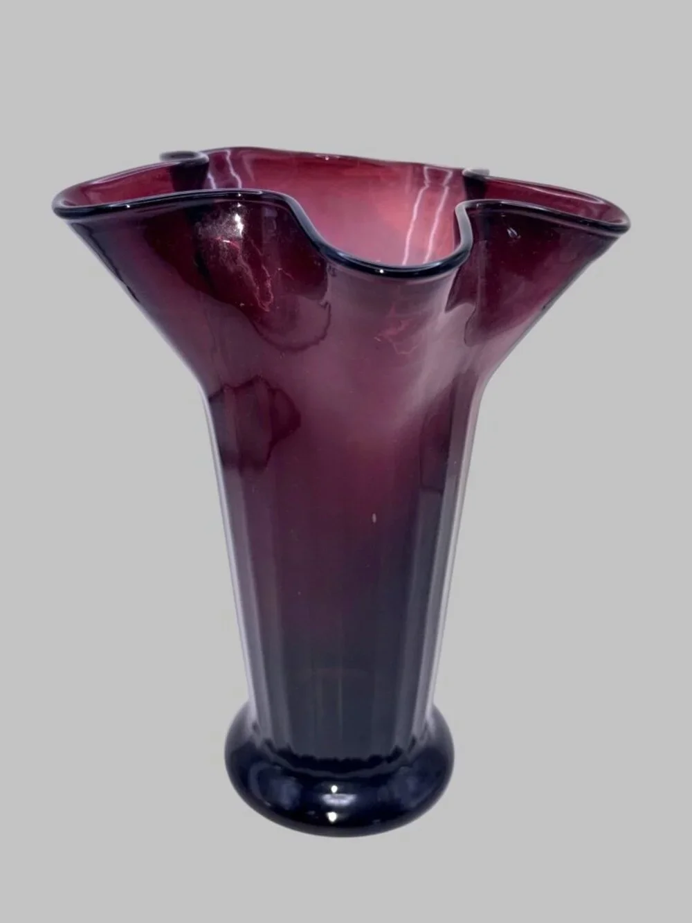 VTG Italian Rossini Amethyst Art Glass Fluted Swung Vase Hand Blown Purple 9